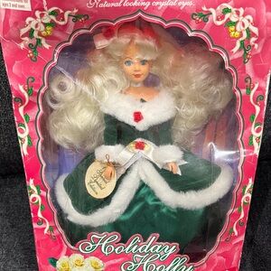 Vintage Holiday Holly Green and White Gown Doll